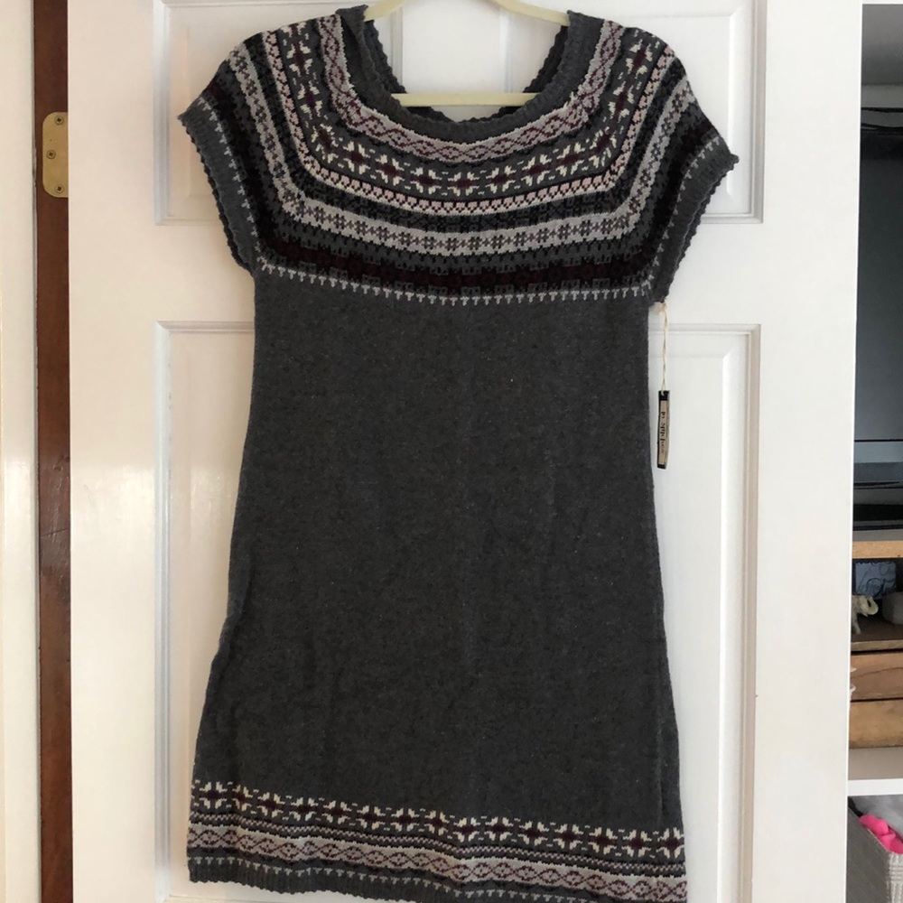 Grey Fair Isle Short Sleeve Sweater Dress